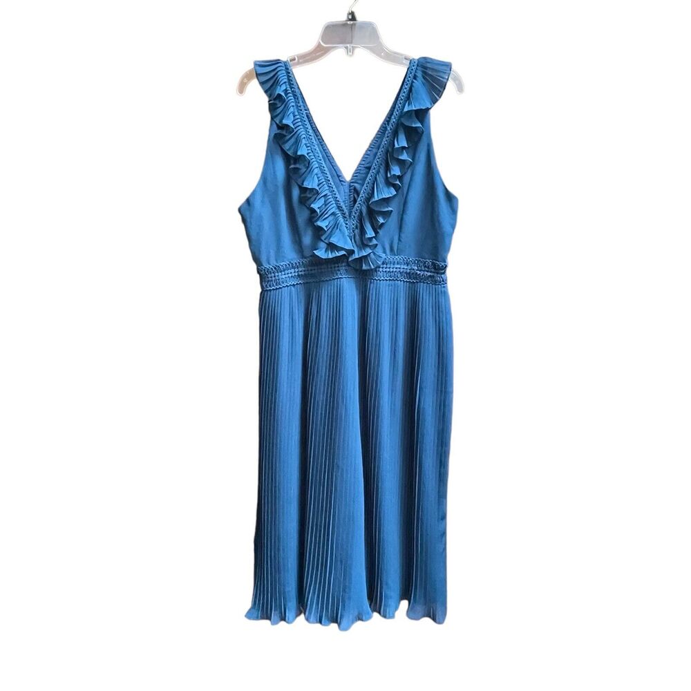Anthropologie PL Pleated Isere Ruffled Blue V-Neck Dress by Lucy Paris - Picture 4 of 9